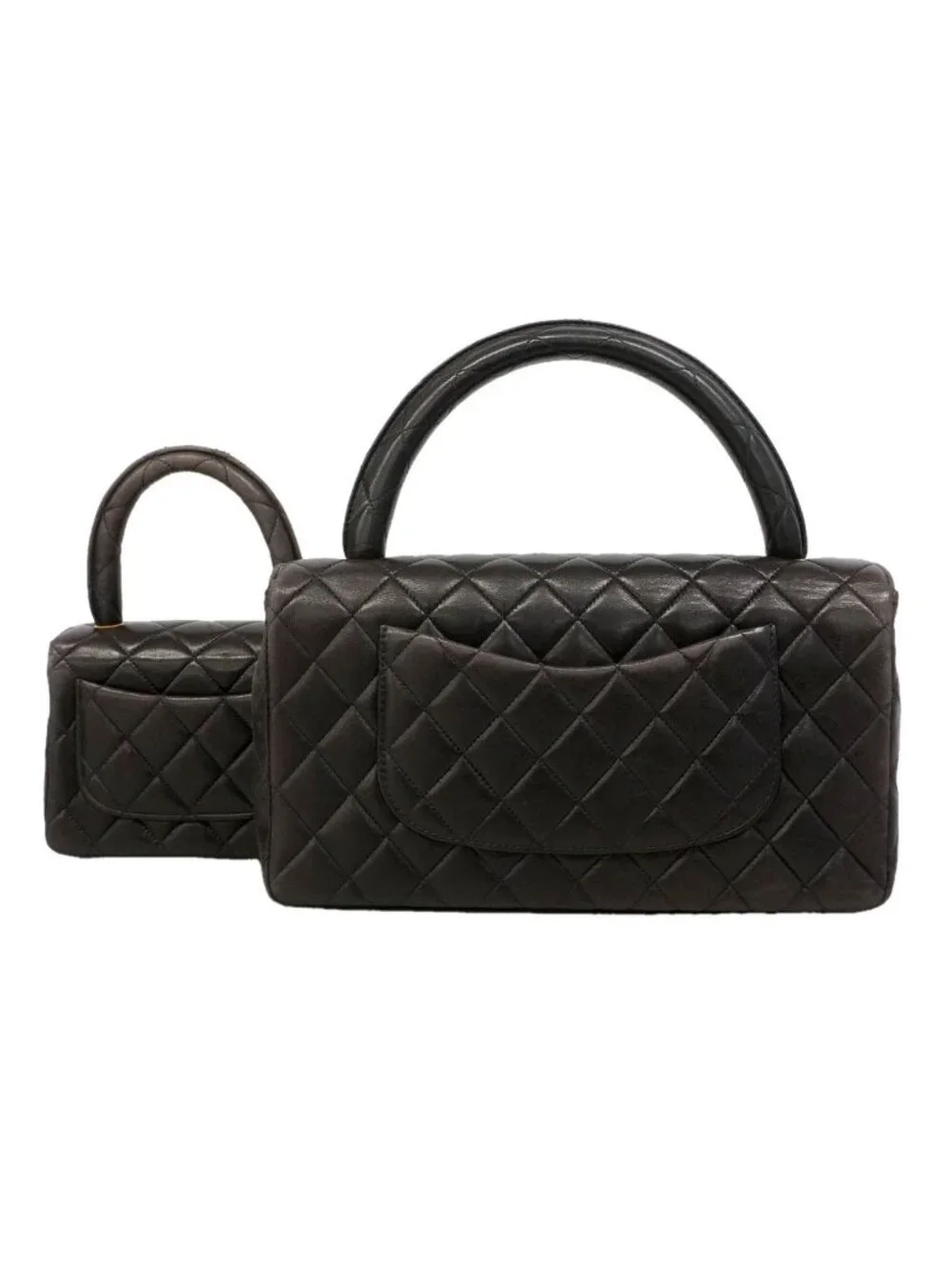 Chanel Handbag Quilted Family Bag Lambskin Black Gold